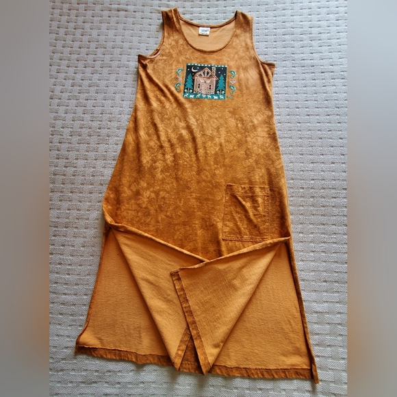 Vintage Cactus Bay Lynee Western Wildlife Cabin Tie Dye Cotton Maxi - Picture 11 of 14